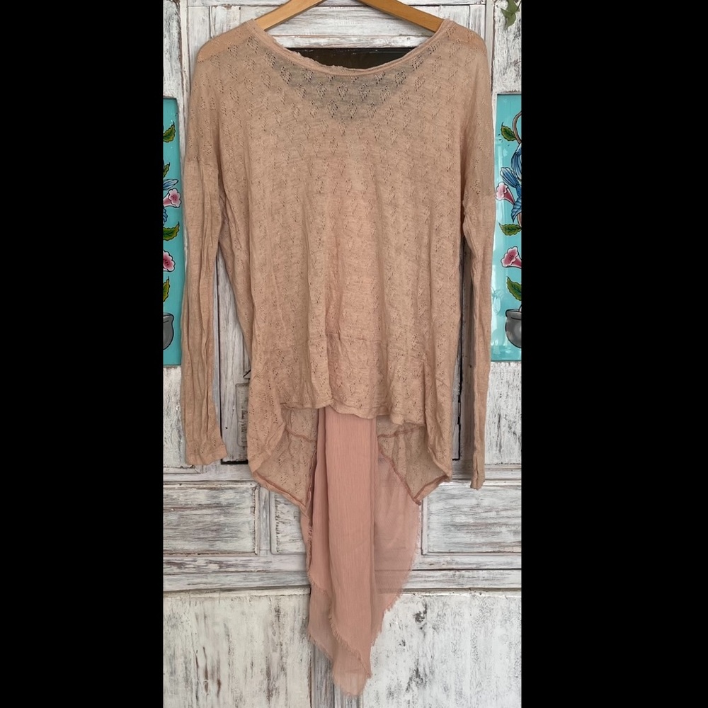 Free People New Romantics, long sleeve blouse tee shirt, medium, pink, loose fit
